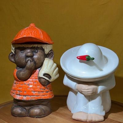 Vintage Treasure Craft ceramic baseball kid and HOMCO “siesta” cookie jars
