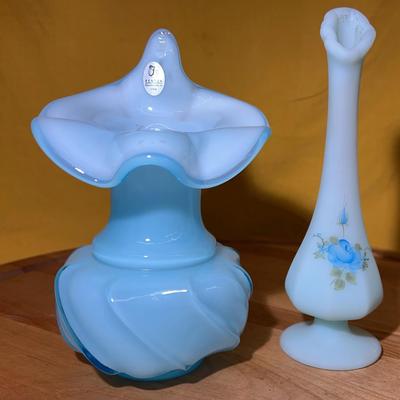 Fenton art glass vases: Jack-in-the-Pulpit and hand-painted bud vase