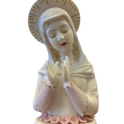 Lefton China Hand Painted Porcelain Religious Figure + Decorative Vase