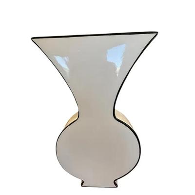 Modern White Flared Vase – 17” Toontown Style with Black Trim