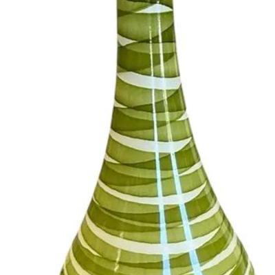 Hand-Painted Green & White Striped Ceramic Vase – Made in Spain