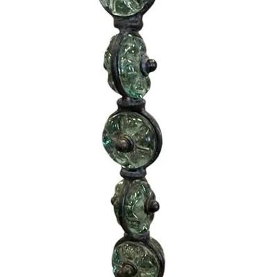 Artisan Wrought Iron & Hand-Pressed Green Glass Candle Pedestal