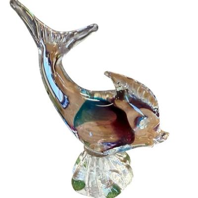 Handblown Murano-Style Art Glass Dolphin Sculpture