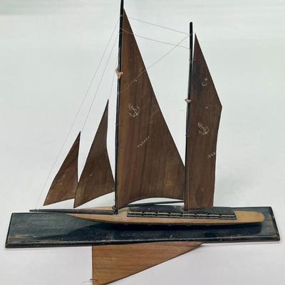 Vintage Ayha Sinop Turkey 1966 Wooden Model Sail Boat (as Is)