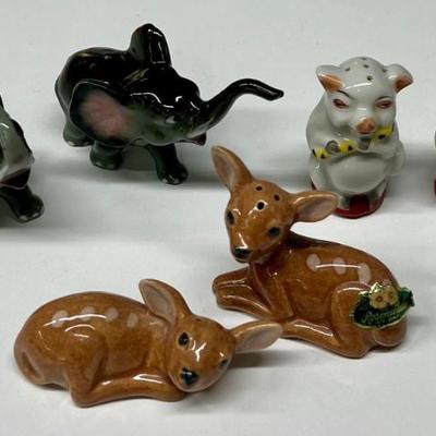 (3) Vintage Porcelain Salt And Peppers - Occupied Japan Pigs, Rosemead Deer, And Japan Elephants