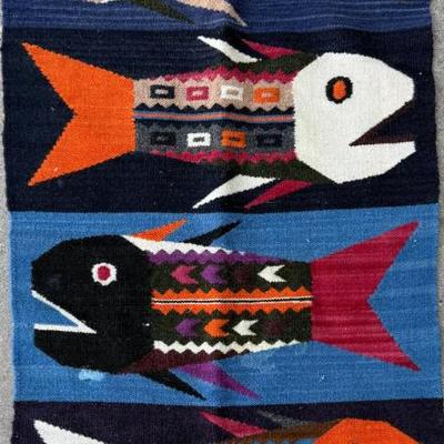 Vintage Ecuadorian Hand Woven Wool Blue, Orange And Brown Fish Rug Or Wall Hanging
Vintage Ecuadorian Hand Woven Wool Blue, Orange And...