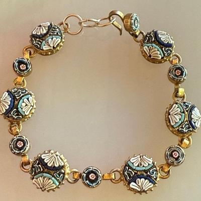 Vintage Brass Micro Mosaic 7 Inch Bracelet