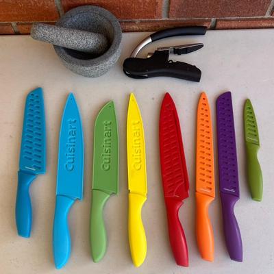 Cuisinart & Amazon Basics Knives With Pestle & Mortar And Bottle Opener