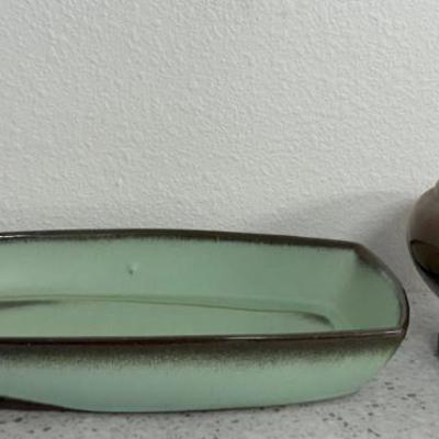Frankoma Plainsman Pottery Platter And Frankoma Footed Plainsman Bowl With Brown Glaze