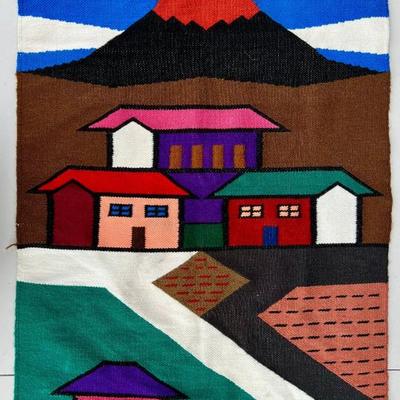 Vintage 26.5" X 38.5" Hand Woven South American Tapestry With Fringe