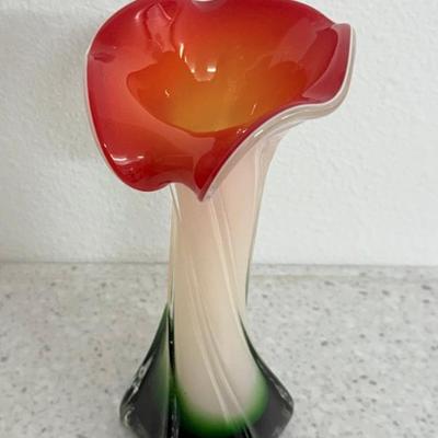 Vintage Hand Blown Art Glass Jack And The Pulpit Calla Lily Vase