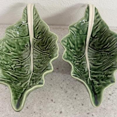 Pair Of Bordallo Pinheiro Cabbage Sauce Gravy Boats