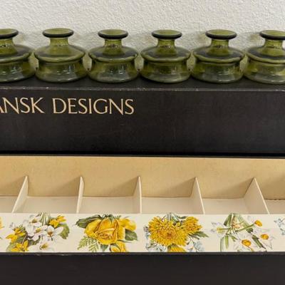 (6) Vintage Dansk Designs Olive Green Glass Bud Vases Jens Quistgaard In Original Box