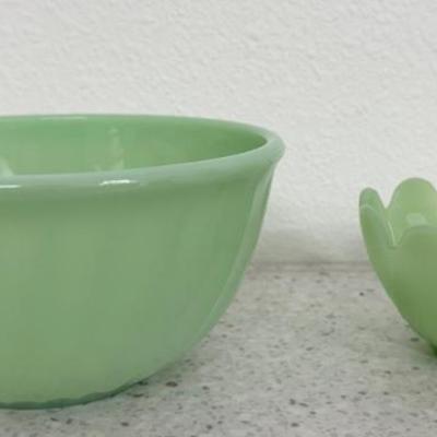 Fire King Jadeite Swirl Mixing Bowl And A Small Jadeite Scalloped Serving Bowl