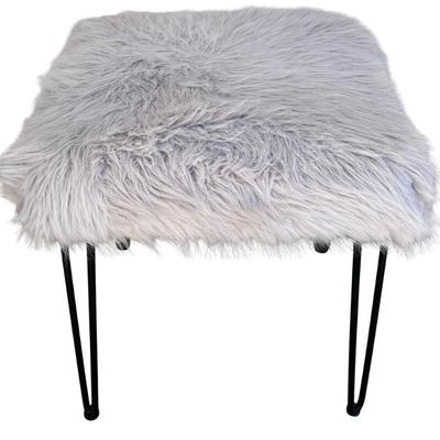 Decorative Faux Fur Square 20 Inch Ottoman With Metal Legs