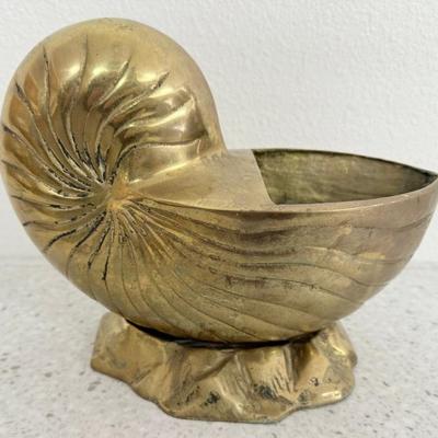 Vintage Brass Nautilus Shell Planter Made In Korea