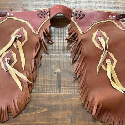 Vintage Chestnut And Cream Heavy Leather Childs Chaps