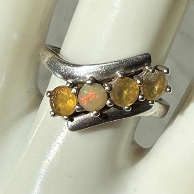 Sterling Silver Ring With (4) Ethiopian Opal Stones Size 8 - Weight 3.12 Grams