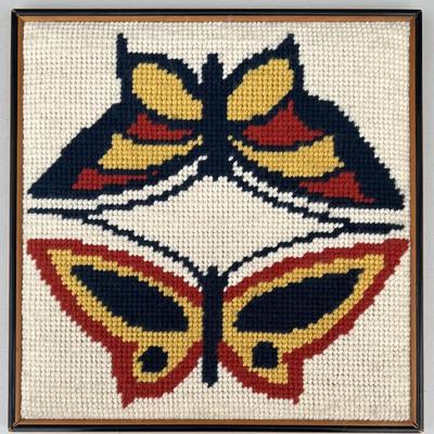 Small Needle Point Mirrored Butterfly With Wood Frame