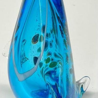 9.5" Art Glass Penguin With Millefiori Pattern