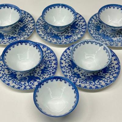 (11) Japanese White And Blue Porcelain Rice Bowls And Small Plates
