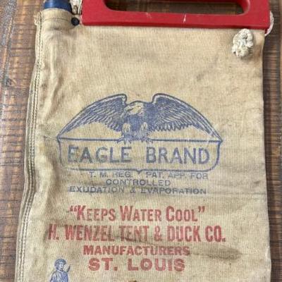 Antique Eagle Brand Canvas Drinking Water Bag By H. Wenzel Tent And Duc Co. Of St. Louis Store Sample