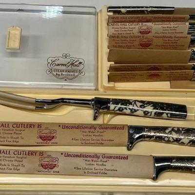 Vintage Carvel Hall Cutlery By Briddell Chrome Plated Steak Knives And Carving Set With Cases