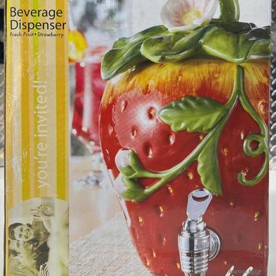 American Atelier 1.5 Gallon Ceramic Strawberry Beverage Dispenser IOB