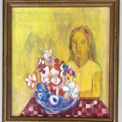 Original Female Portrait Acrylic Painting On Board In Custom Frame