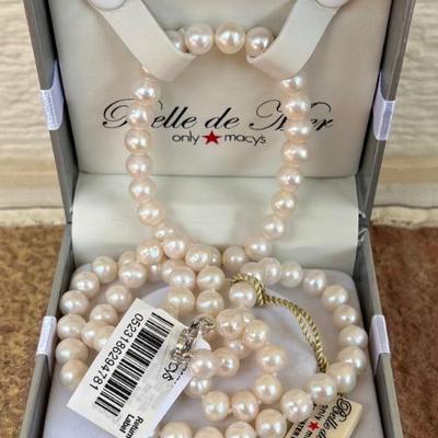 Macy's Fresh Water Pearl Necklace And Matching Bracelet With 925 Clasp - Box And Original Tag