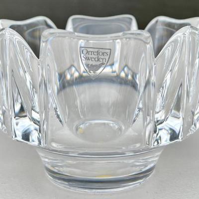 Orrefors Sweden 4.5" Crystal Corona Bowl With Original Sticker Signed
