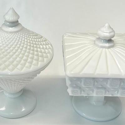 (2) Vintage Milk Glass Lidded Candy Dishes