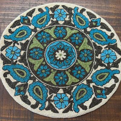 Hand Made Seed Bead Blue And Green Floral Doily
Hand Made Seed Bead Blue And Green Floral Doily