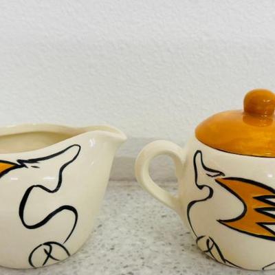 Hand Painted Horse Cream And Sugar Set Signed Zebi