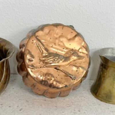 Hosley India Brass Planter, Road Runner Brass Mold, And A Solid Brass Turkish Coffee Pot