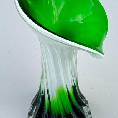 Vintage Hand Blown Cased Art Glass 7.5" Jack In The Pulpit Vase