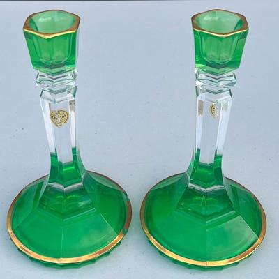 Pair Of SC Line Italy Green And Clear Lead Crystal Candle Holders (As Is)
Pair Of SC Line Italy Green And Clear Lead Crystal Candle...