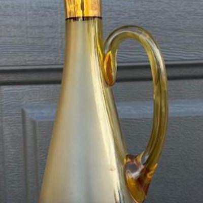Vintage Bohemian Amber Art Glass Frosted Decanter With Stopper