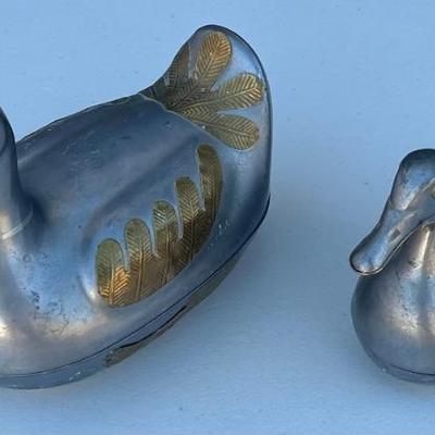 Pair Of Gatco Solid Brass And Pewter Duck Trinket Boxes