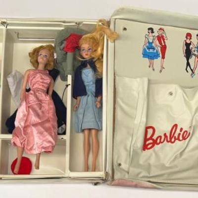 1963 Mattel Barbie And Midge Doll Case With 3 Dolls And Assorted Accessories