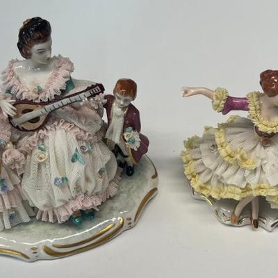 (2) Dresden Germany Porcelain And Lace Figurines (As Is)