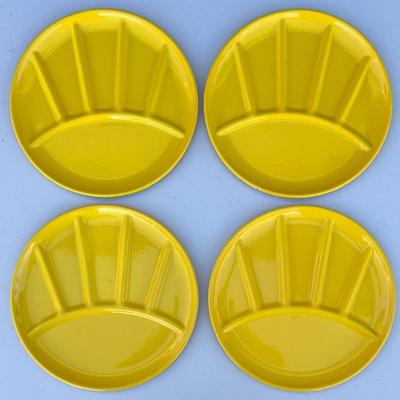 Set Of (4) 9" Yellow Divided Enamelware Plates