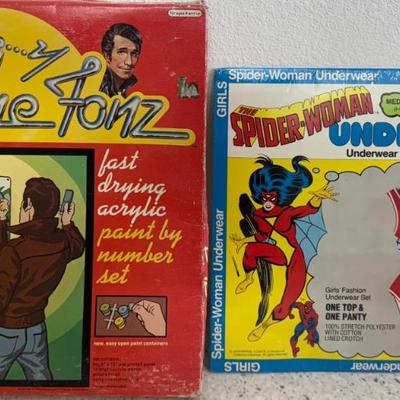 (2) Vintage 70's The Fonz Acrylic Paint By Numbers Set And Spider Women Underoos Underwear Girls 7-10