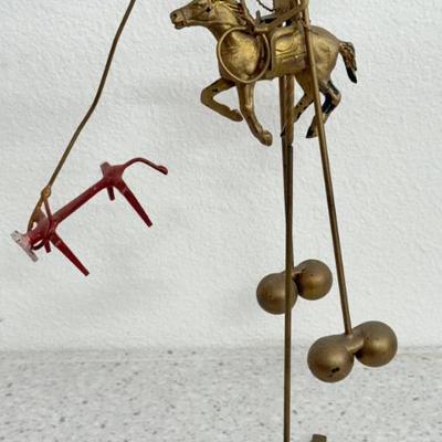Vintage Brutalist Nail Art Pendulum Balance Scuplture Horse And Rider Roping A Calf