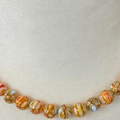 Strand Of Round Millefiori Yellow Glass Beads