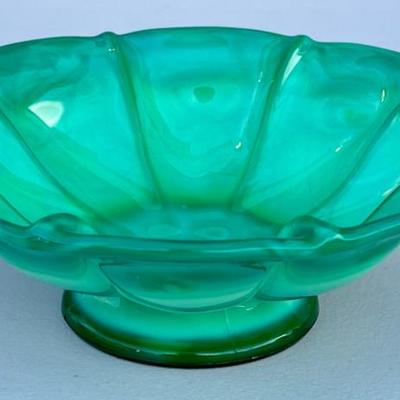 Vintage Green Slag Glass 7.5" Bowl