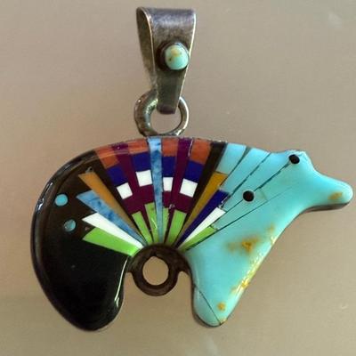 Vintage Hopi Native American Sterling Silver Micro Inlay Stone Bear Pendant
Vintage Hopi Native American Sterling Silver Micro Inlay...