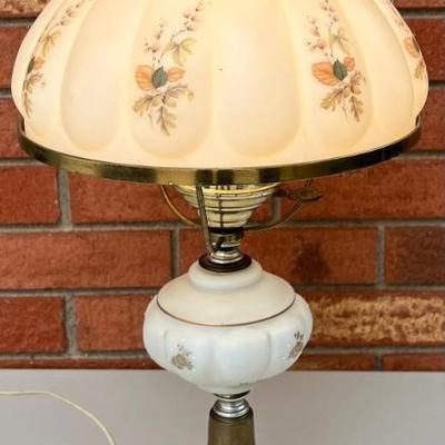 Vintage White Milk Glass Hurricane Table Lamp With Metal And Stone Base