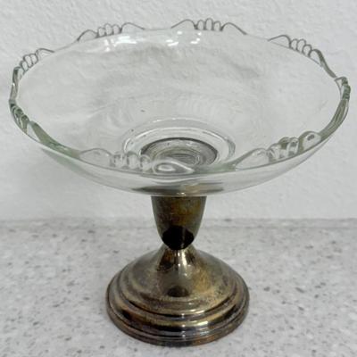 Vintage Sterling Silver Weighted Base Glass Top Compote