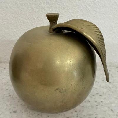 Vintage MCM Heavy Solid Brass Apple Paperweight